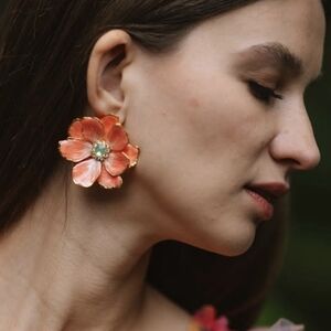 Nwt Anthropologie The Pink Reef Handpainted Earrings
